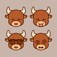 Set of Cute Bull Stickers