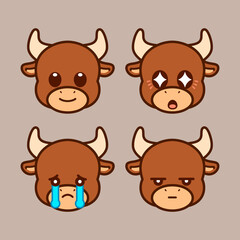 Set of Cute Bull Stickers