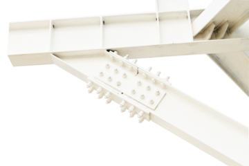 Large screw hexagon flange nut Supporting structures, metal frame of prefabricated building. large metal posts or structure are painted in white of outdoor billboard. Isolated on cutout PNG.