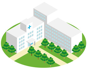 アイソメトリック　建物病院イラスト