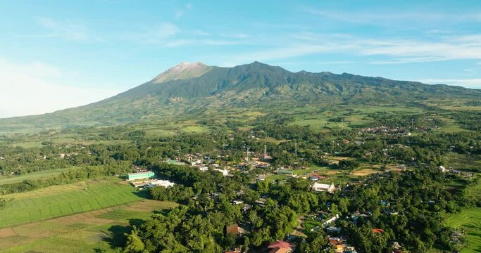 Aerial drone of farmland and rice terraces on the slopes of the Canlaon volcano. Negros, Philippines