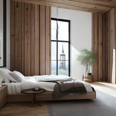 Scandinavian bedroom with natural light2, Generative AI