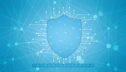 Obraz premium Protect and Security concept. Digital Shield on abstract technology background, Cyber security and information or network protection. Future technology web services for business and internet project