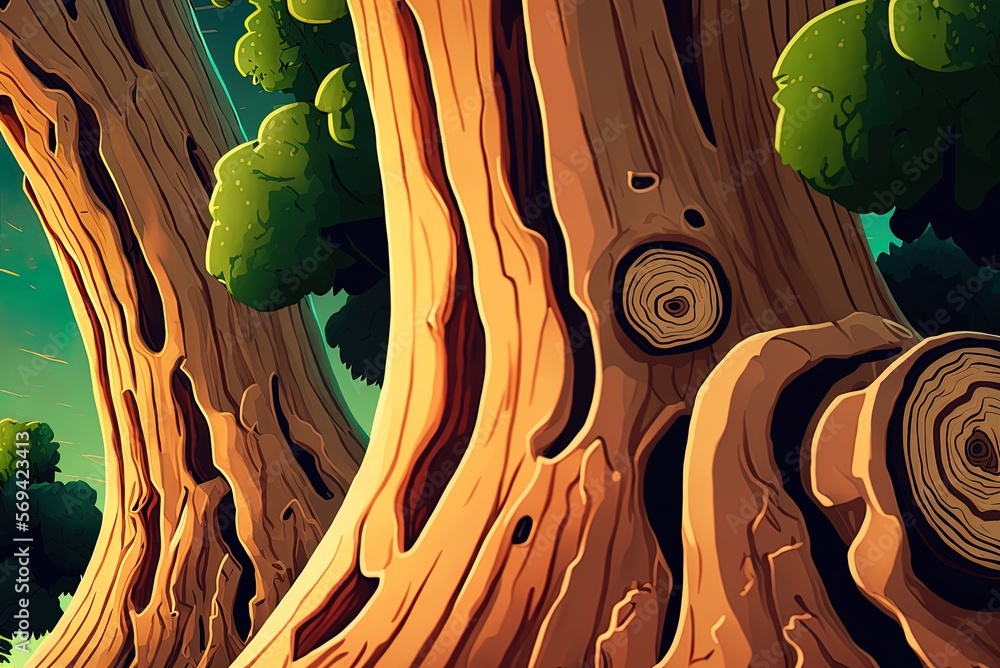 Poster close-up of tree trunks generative ai
