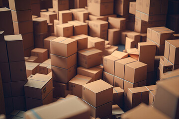 Cardboard boxes stacked in a warehouse - Generative AI