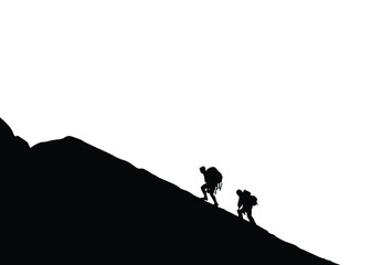 Vector silhouette background. Travel concept of discovering, exploring  observing nature. Hiking. Adventure tourism banner, invitation, poster, website.  Flat design template of gift card, 