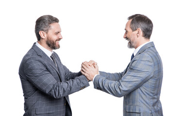 smiling businessmen congratulating with partnership. two businessmen congratulating, partnership