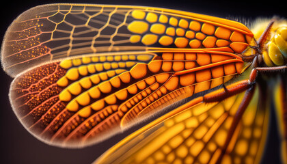 Fototapeta premium A closeup of a dragonfly's wing, Sympetrum flaveolum, Yellow-winged Darter - Generative AI