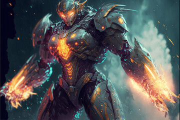 3D Rendered Futuristic Cyberpunk Robot Jaeger 12