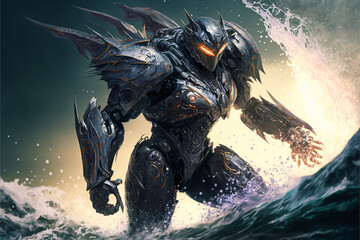 3D Rendered Futuristic Cyberpunk Robot Jaeger 9