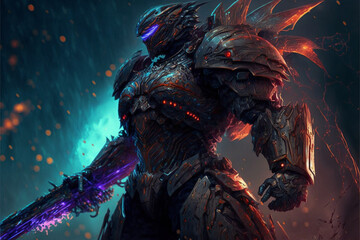 3D Rendered Futuristic Cyberpunk Robot Jaeger 8