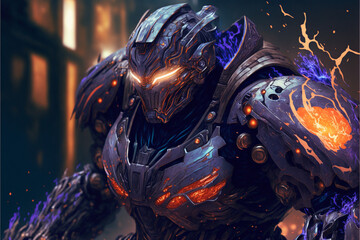 3D Rendered Futuristic Cyberpunk Robot Jaeger 7