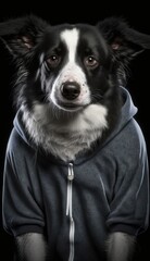 Photo Shoot of Cool, Cute and Adorable Humanoid Collie Dog in Stylish Sportswear:A Unique Athletic Animal in Action with Comfortable Activewear and Gym Clothes like Men, Women, and Kids