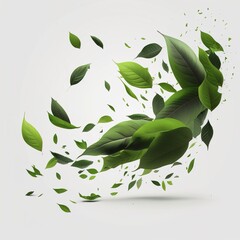 Abstract green leaves on white background. Generative AI