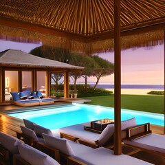 Obraz premium Luxury poolside cabana1, Generative AI