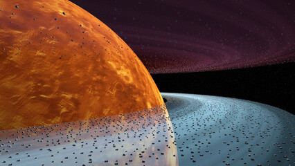 Abnormal double layer planetary rings with star field in background (3D Rendering) © เท้ PY15MU