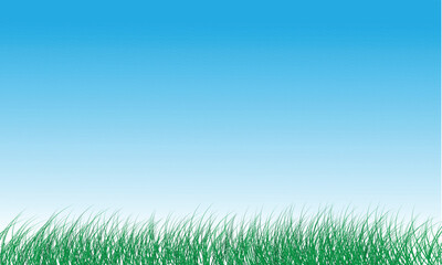 Fototapeta na wymiar Green grass and blue sky vector landscape. Simple and cool landscape background illustration