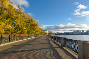 embankment in autumn in Yekaterinburg. Russia