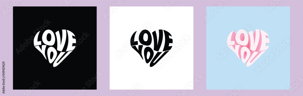 Fototapete warped text into the heart shape. text wrap effect