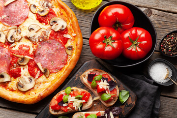 Italian cuisine. Pizza and toasts