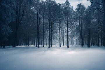 Wallpaper background of a beautiful snowy forest. Generative ai