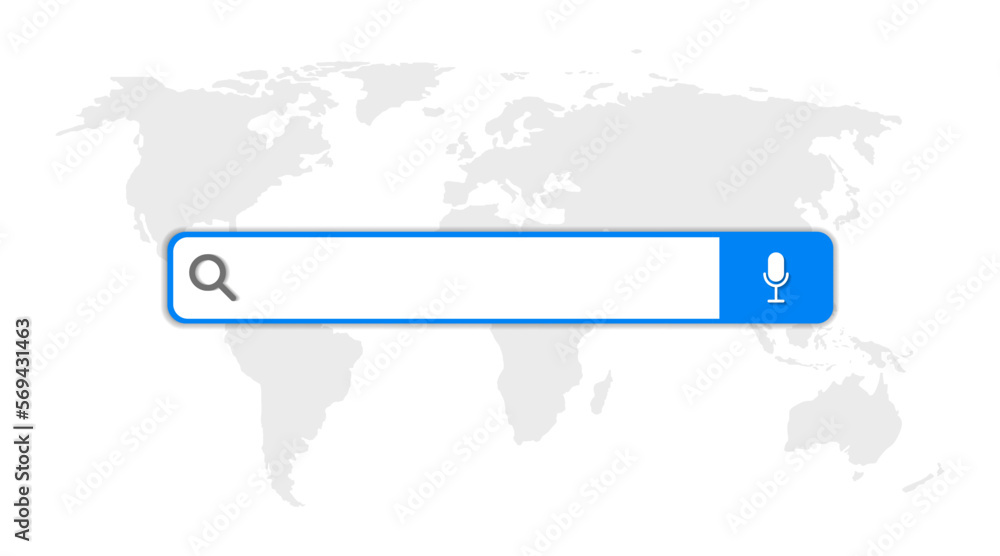 Poster search bar. icon of internet browser on world map. button for find in web. url and link of website. 
