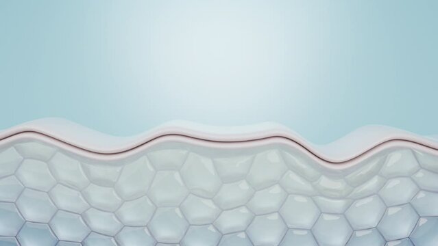 Bubble of Hyaluronic Acid serum drop on Wrinkled skin, improves hydration and smooths skin. 3D rendering.