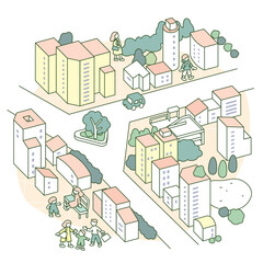 賑わいのあるまち。人々の話声