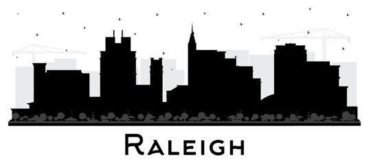Raleigh North Carolina City Skyline Silhouette with Black Buildings Isolated on White. Vector Illustration. Raleigh Cityscape with Landmarks.