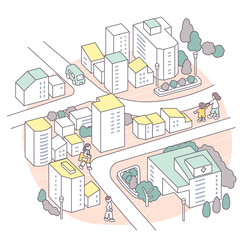 市街地の活気。病院のある町