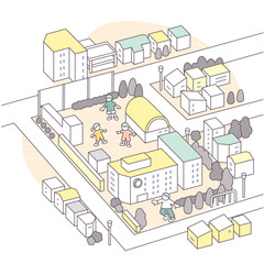 学校のある町並み