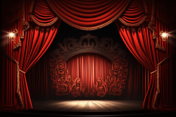 Scene with red curtains.. AI generation