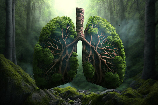 The forest, the lungs of Earth. Fresh and clean lungs without lung pollution. Generative AI.