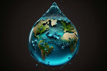 World water day. A globe in the shape of a drop of water. Saving water and world environmental protection concept. Generative AI.