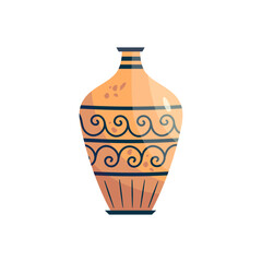 Greek vase ancient jar isolated. Ceramic vase with greek symbol. Cartoon vector illustration. Pottery jar earthenware antique design