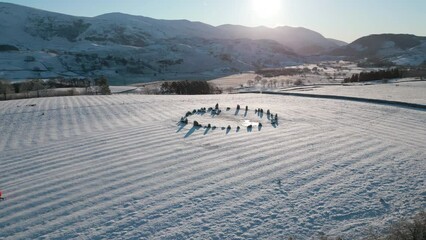 Castlerigg Stone Circle orbit in snow in the English Lake District