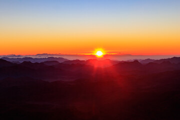 Beautiful sunrise on a top of Mount Sinai (Moses Mount) in Egypt
