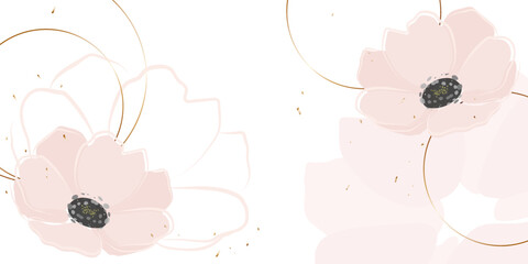 Floral minimalistic background with pink flowers. Delicate watercolor anemones. Vector background for banner, poster.