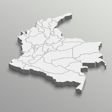 Fully editable 3d isometric white Colombia map with States or province in white isolated background