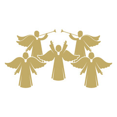 Vector illustration. Angels sing and praise God in heaven. - obrazy, fototapety, plakaty