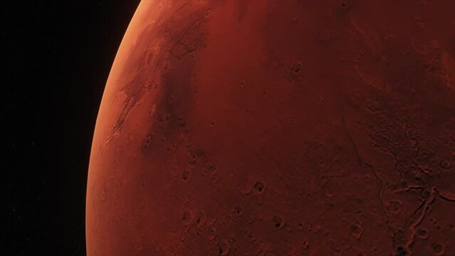 Concept 1-U1 View of the realistic planet mars with atmosphere and stars.
