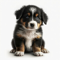 Beautiful happy puppy dog is sitting frontal. Generative AI.