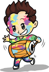 Holi Celebration, Indian festival. Young couple (Friends) Playing Holi celebration poster, banner, wallpaper. vector illustration design.