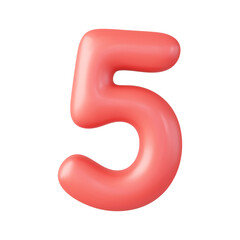 3d Number 5. Five Number sign red color.