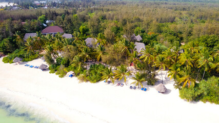 Amazing african beach Kiwengwa with palms and horizon on the background, Zanzibar, Africa