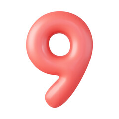 3d Number 9. nine Number sign red color.