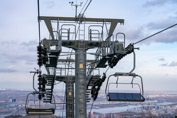 The support of the ski cable car on the top of the mountain.