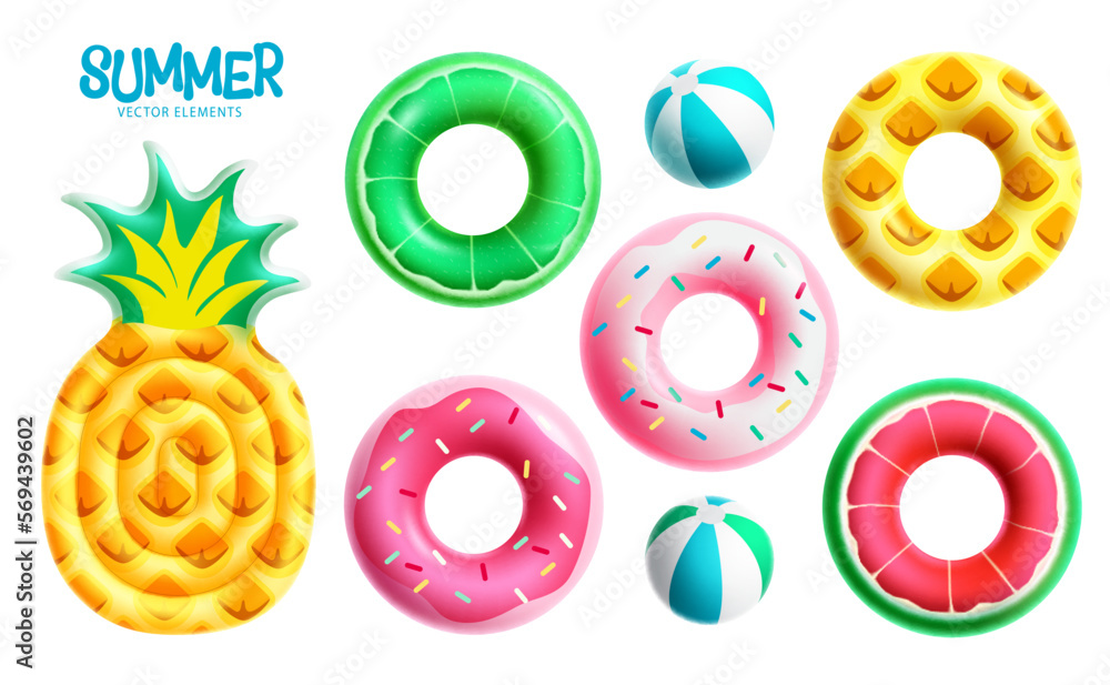 Aufkleber summer elements vector set design. summer floaters and beachball swimming pool and beach floating in