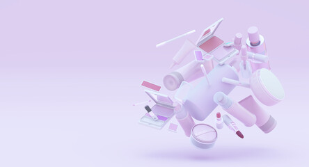 3D illustration of skincare and cosmetic products 