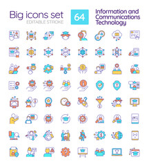 ICT in education industry blue onboarding mobile app screens set. Walkthrough 5 steps editable graphic instructions with linear concepts. UI, UX, GUI template. Myriad Pro-Bold, Regular fonts used